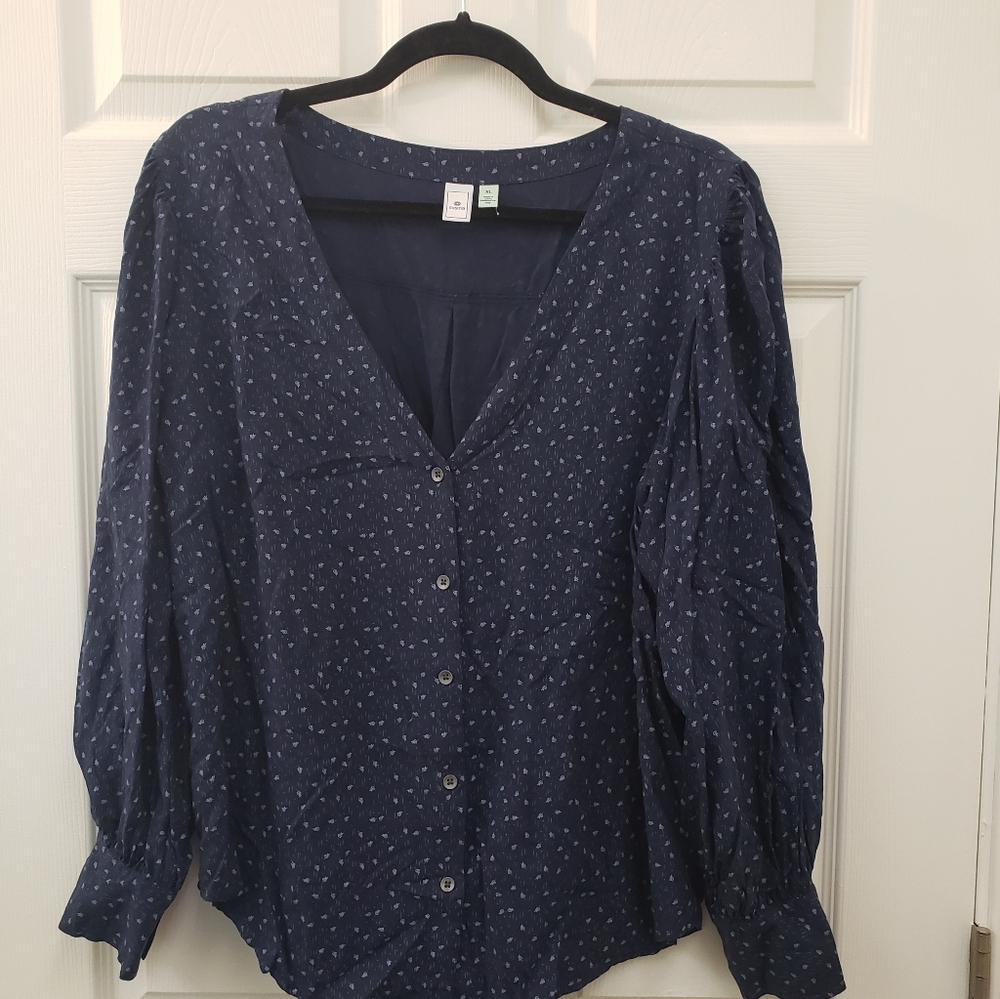 Susina, navy blue, long sleeve, button down, pheasant, boho blouse, XL - Picture 5 of 9
